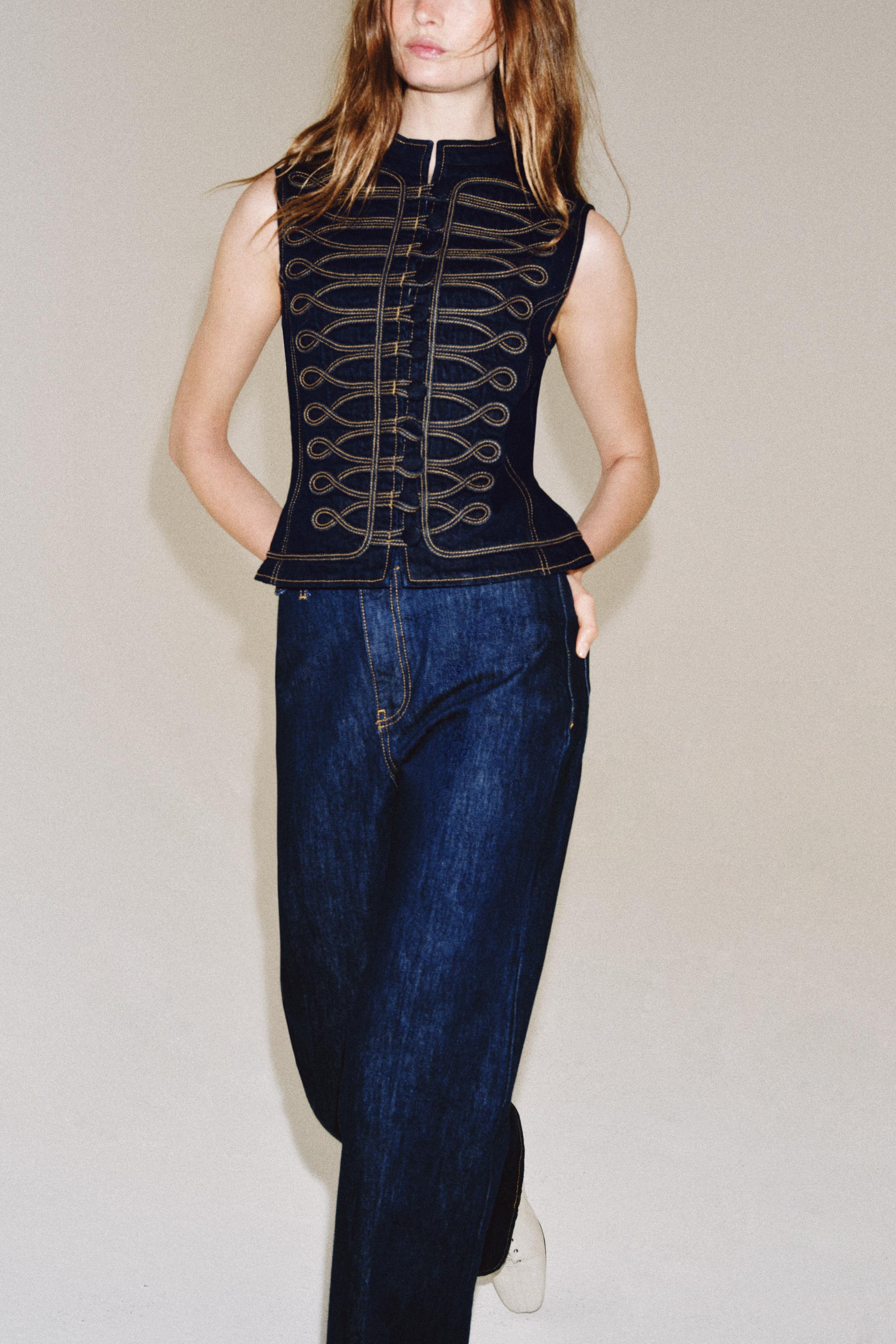 ZW COLLECTION TOPSTITCH FIREMAN CLASP DENIM VEST